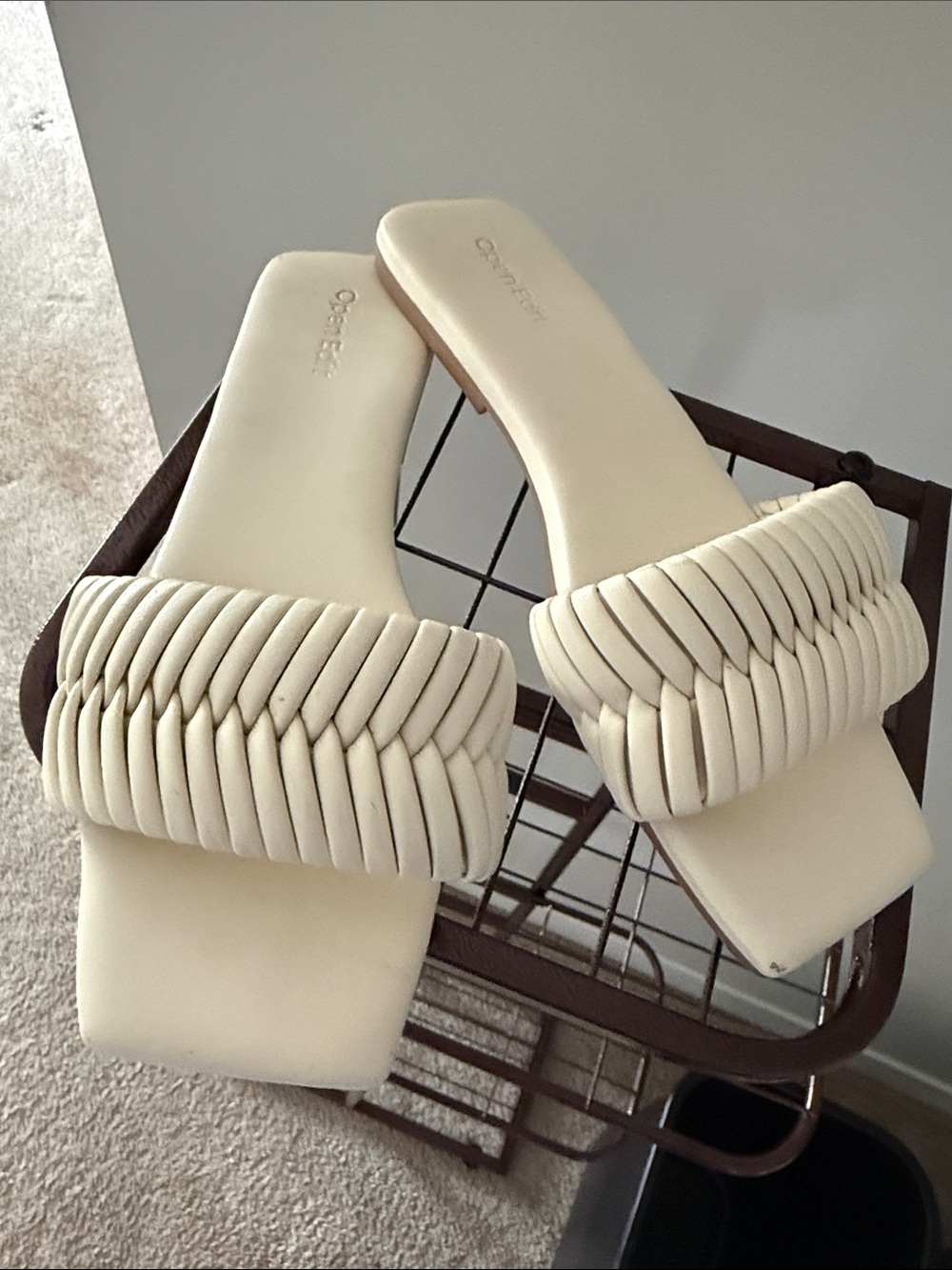 Braided square toe Strap Cream Slides Women's OPEN EDIT 8 Flats